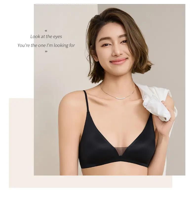 Original French Style Gloss Satin Traceless Small Chest Underwear Women's Deep V-neck Thin Shoulder Strap Thin Non-rimmed Bra for Summer — feature 17