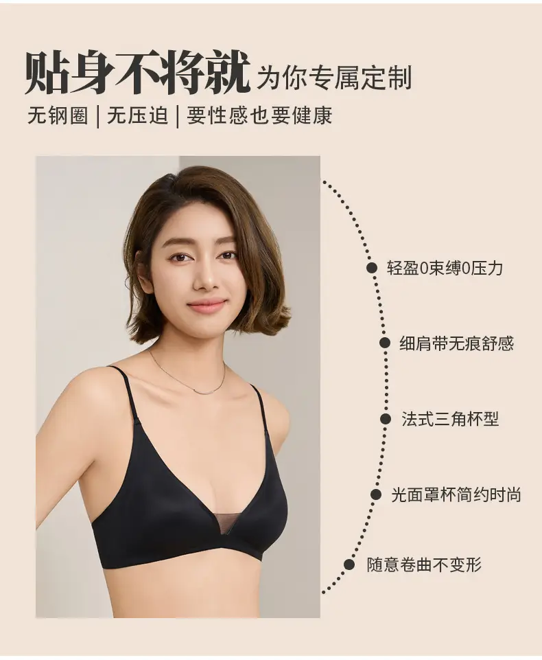Original French Style Gloss Satin Traceless Small Chest Underwear Women's Deep V-neck Thin Shoulder Strap Thin Non-rimmed Bra for Summer — feature 4