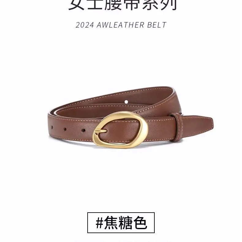 Black Leather Belt with Gold Buckle for Women - Image 4