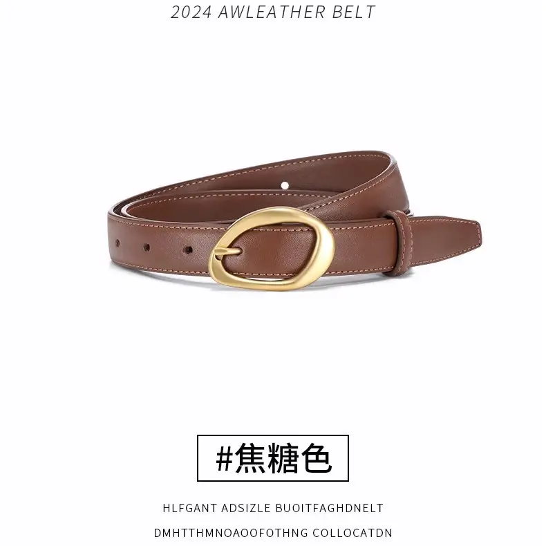 Black Leather Belt with Gold Buckle for Women - Image 5