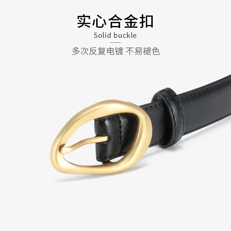 Black Leather Belt with Gold Buckle for Women - Image 6