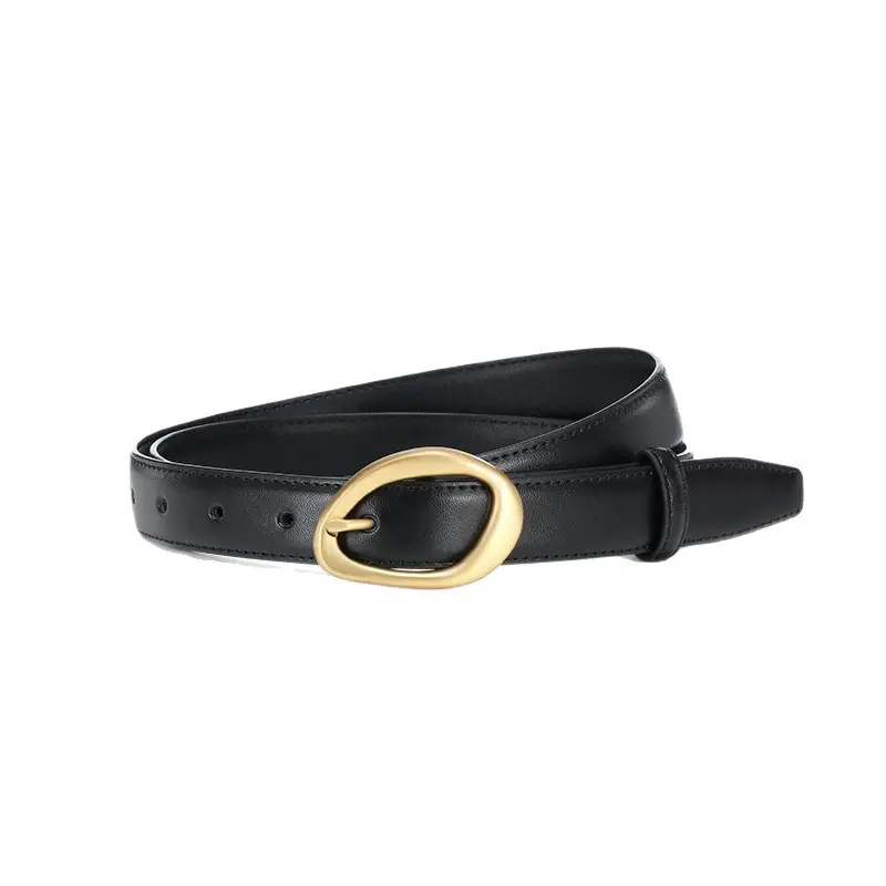 Black Leather Belt with Gold Buckle for Women - Image 7