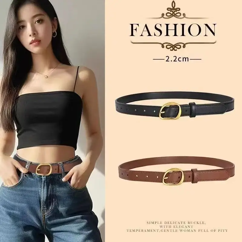 Black Leather Belt with Gold Buckle for Women — feature 4