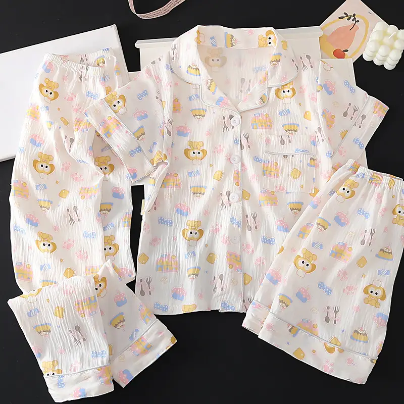 Summer Girls Children's Clouds Cotton Three-piece Pajamas Sweet Summer Thin Air Conditioner Home Clothes suit
