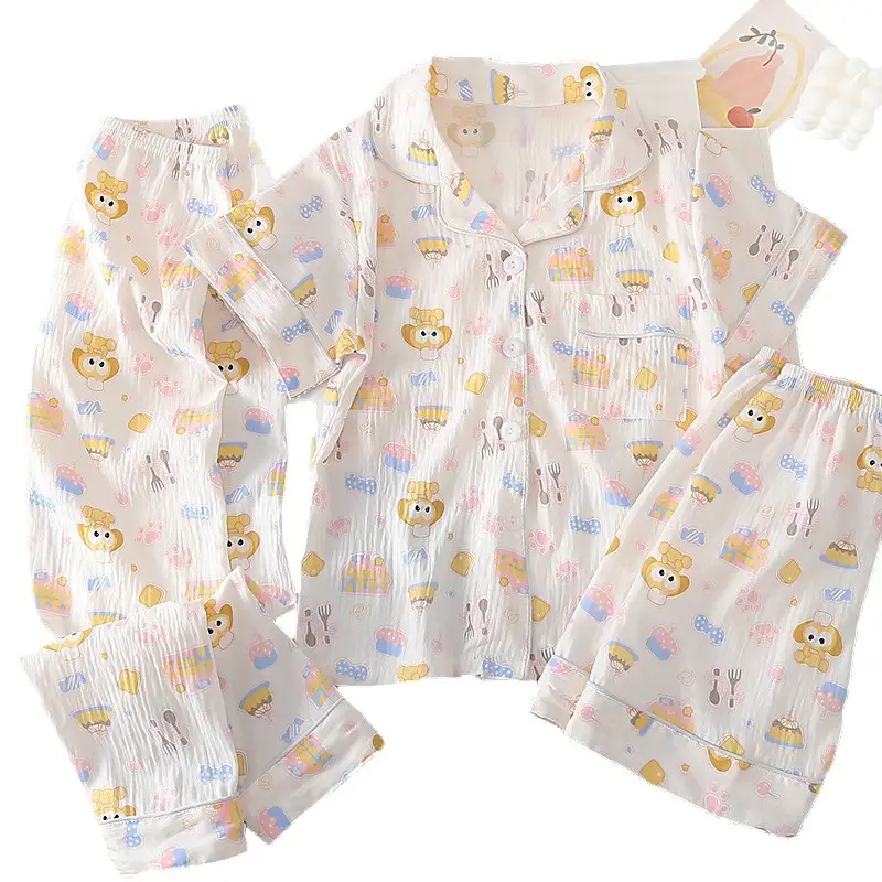 Summer Girls Children's Clouds Cotton Three-piece Pajamas Sweet Summer Thin Air Conditioner Home Clothes suit
