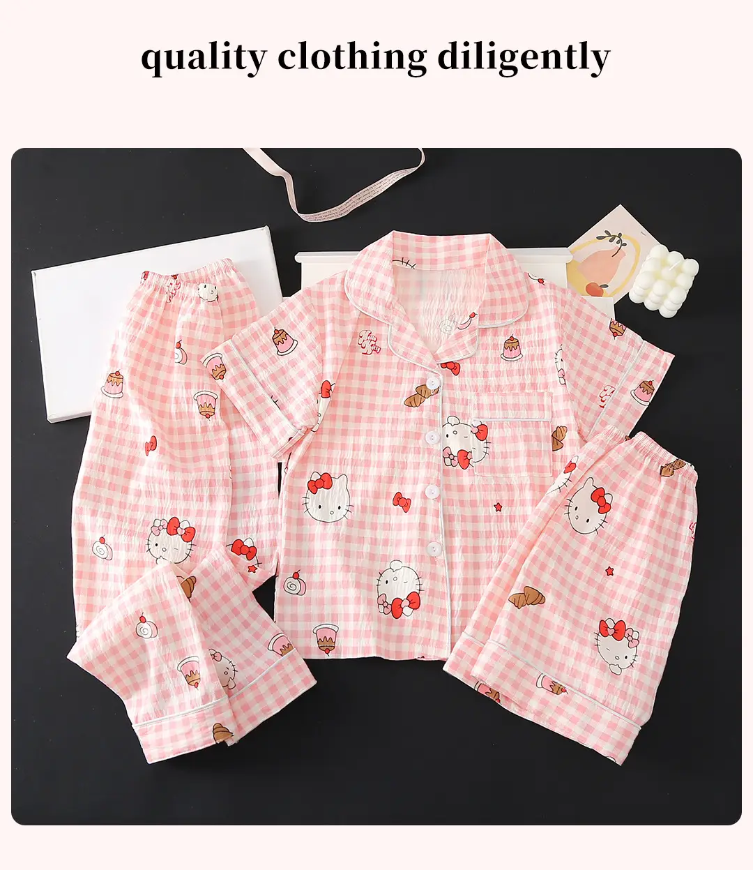 Summer Girls Children's Clouds Cotton Three-piece Pajamas Sweet Summer Thin Air Conditioner Home Clothes suit — feature 13