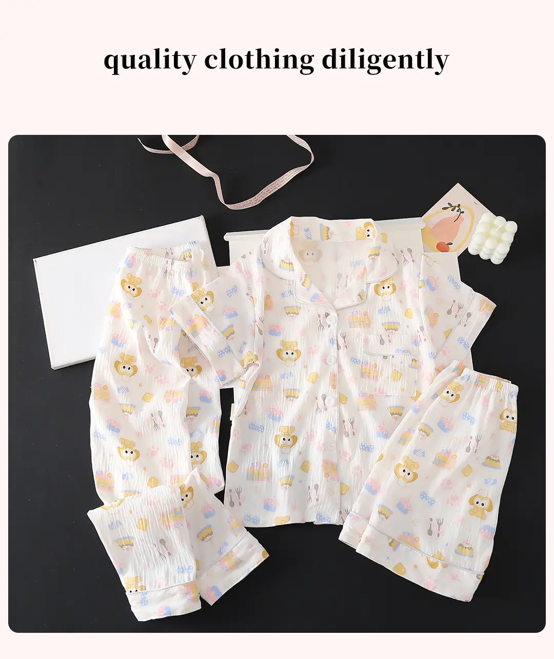 Summer Girls Children's Clouds Cotton Three-piece Pajamas Sweet Summer Thin Air Conditioner Home Clothes suit — feature 14