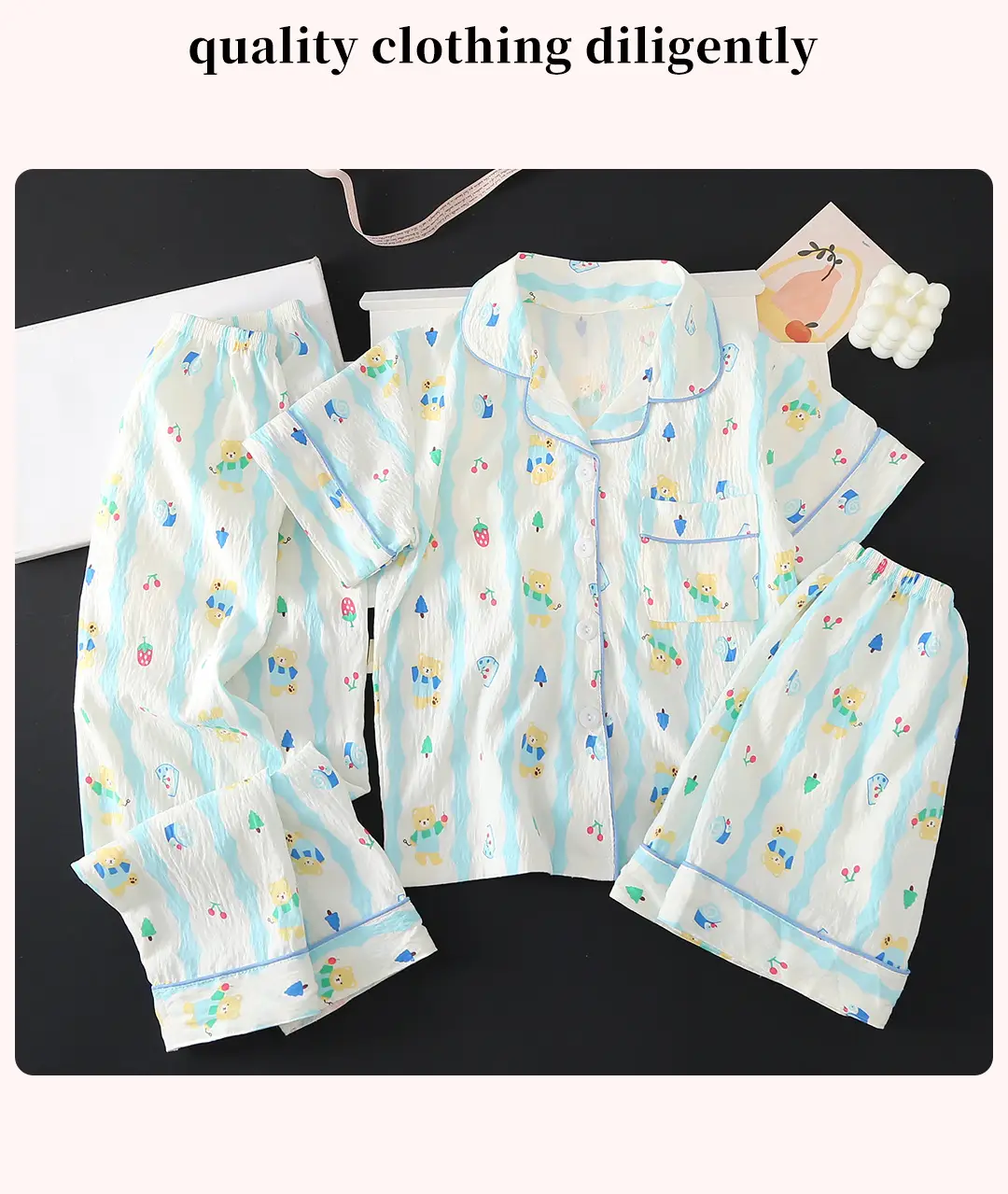 Summer Girls Children's Clouds Cotton Three-piece Pajamas Sweet Summer Thin Air Conditioner Home Clothes suit — feature 16