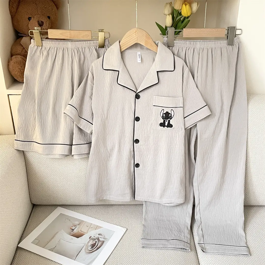 Summer Girls Children's Clouds Cotton Three-piece Pajamas Sweet Summer Thin Air Conditioner Home Clothes suit