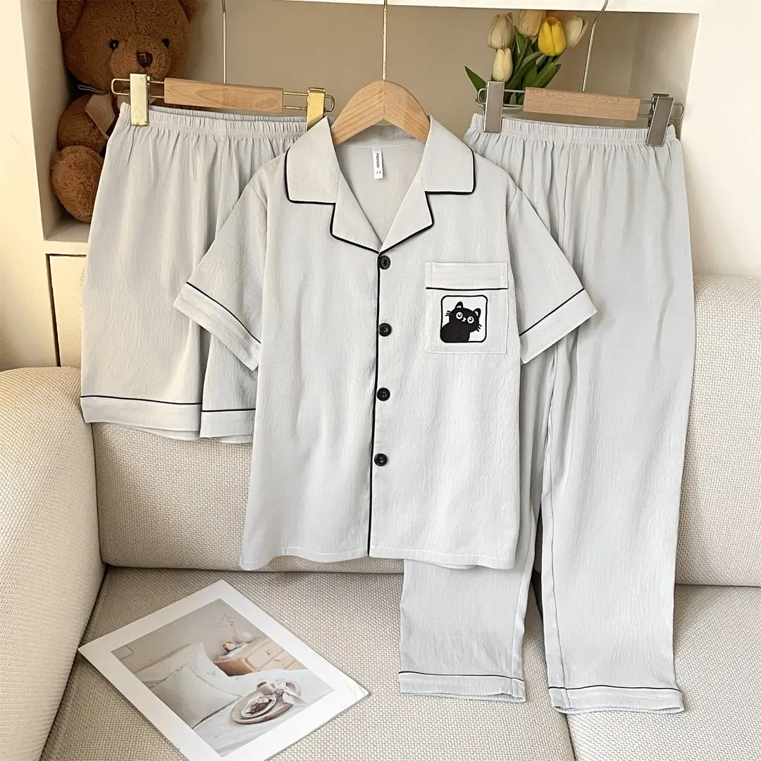 Summer Girls Children's Clouds Cotton Three-piece Pajamas Sweet Summer Thin Air Conditioner Home Clothes suit