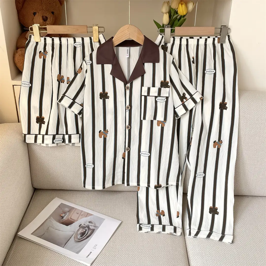 Summer Girls Children's Clouds Cotton Three-piece Pajamas Sweet Summer Thin Air Conditioner Home Clothes suit