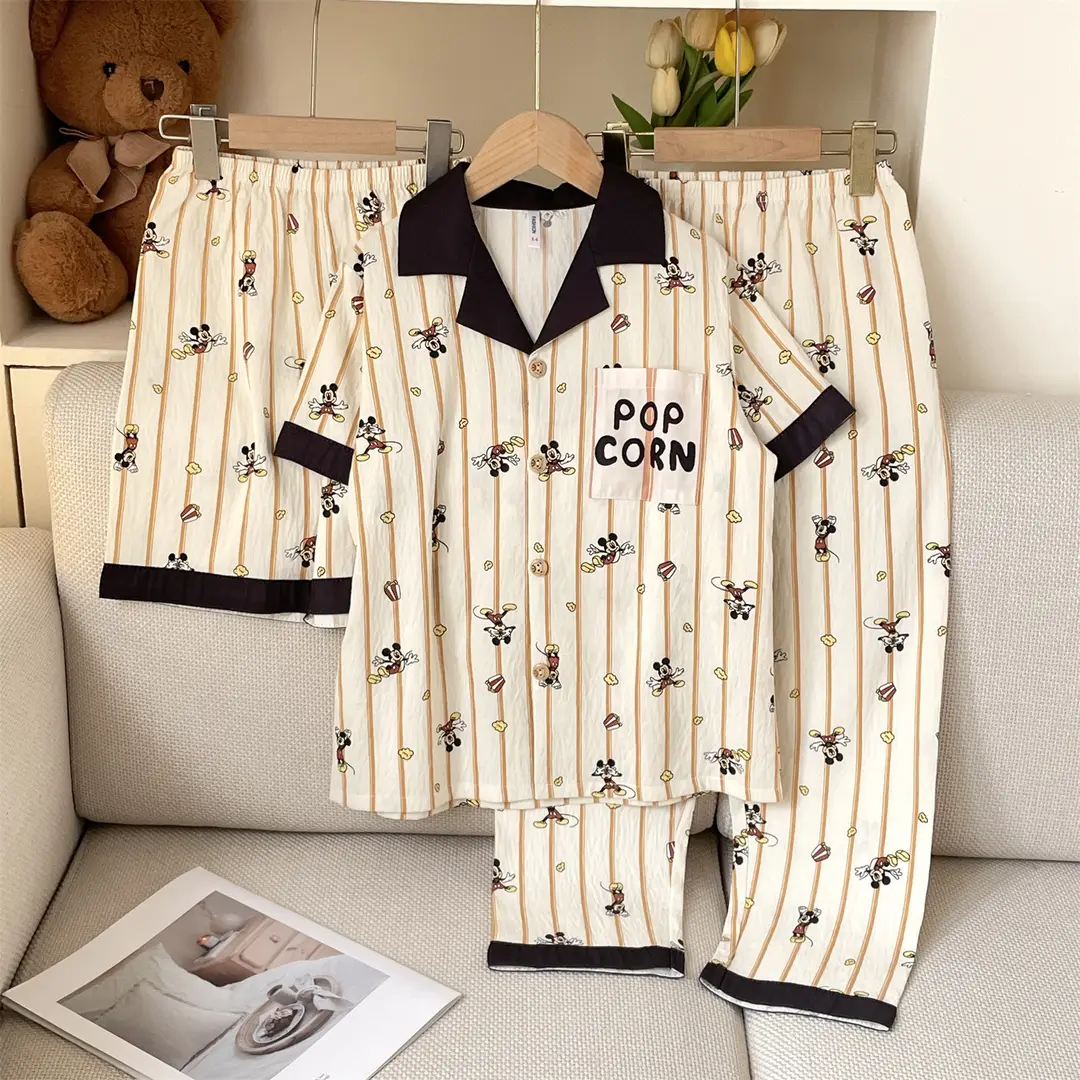 Summer Girls Children's Clouds Cotton Three-piece Pajamas Sweet Summer Thin Air Conditioner Home Clothes suit