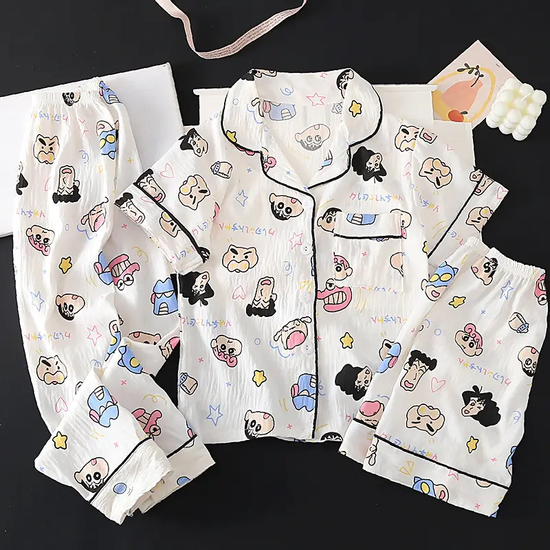 Summer Girls Children's Clouds Cotton Three-piece Pajamas Sweet Summer Thin Air Conditioner Home Clothes suit