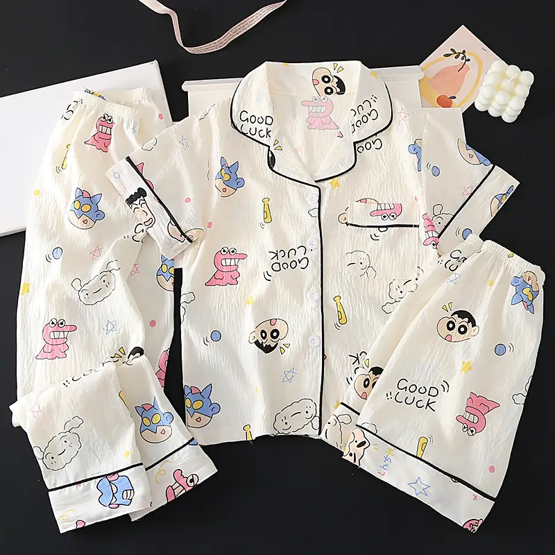 Summer Girls Children's Clouds Cotton Three-piece Pajamas Sweet Summer Thin Air Conditioner Home Clothes suit