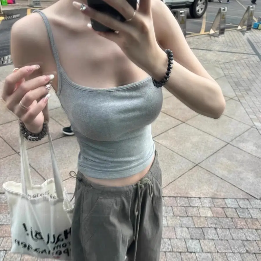 Pure Spice Girl with Chest Pad Small Camisole Women's Summer Outer Wear Beautiful Back Slim Fit Inner Base Beautiful Sleeveless Top