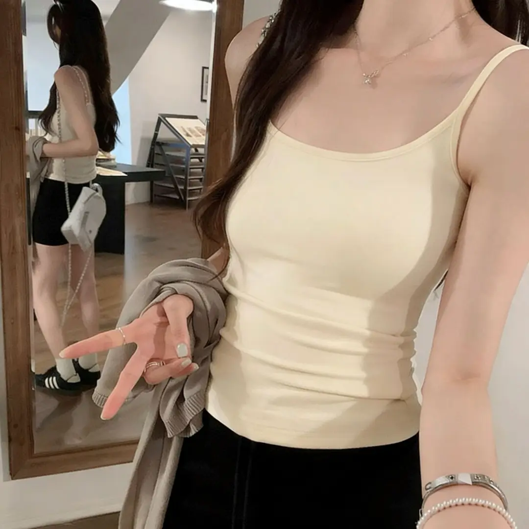 Pure Spice Girl with Chest Pad Small Camisole Women's Summer Outer Wear Beautiful Back Slim Fit Inner Base Beautiful Sleeveless Top — feature 8