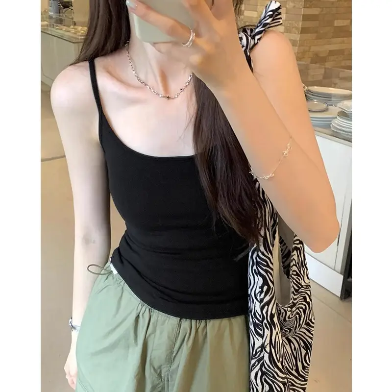 Pure Spice Girl with Chest Pad Small Camisole Women's Summer Outer Wear Beautiful Back Slim Fit Inner Base Beautiful Sleeveless Top