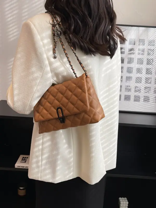 Yo Zi Rhombic Chain Shoulder Bag Brown Women's Autumn Winter 2025 - Image 8