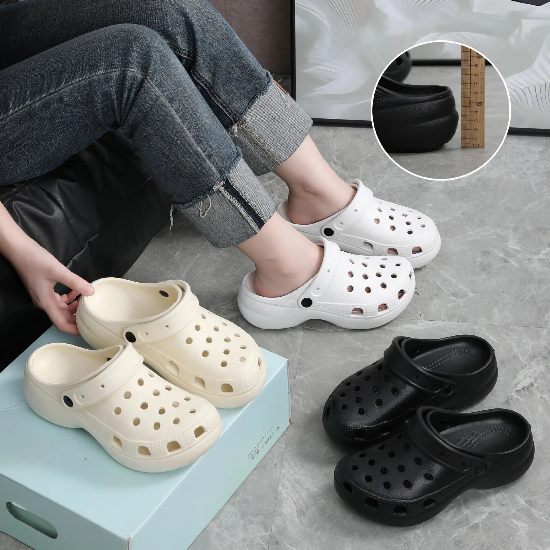 White Croc Crochable Women's Sandals with Thick EVA Sole — feature 2