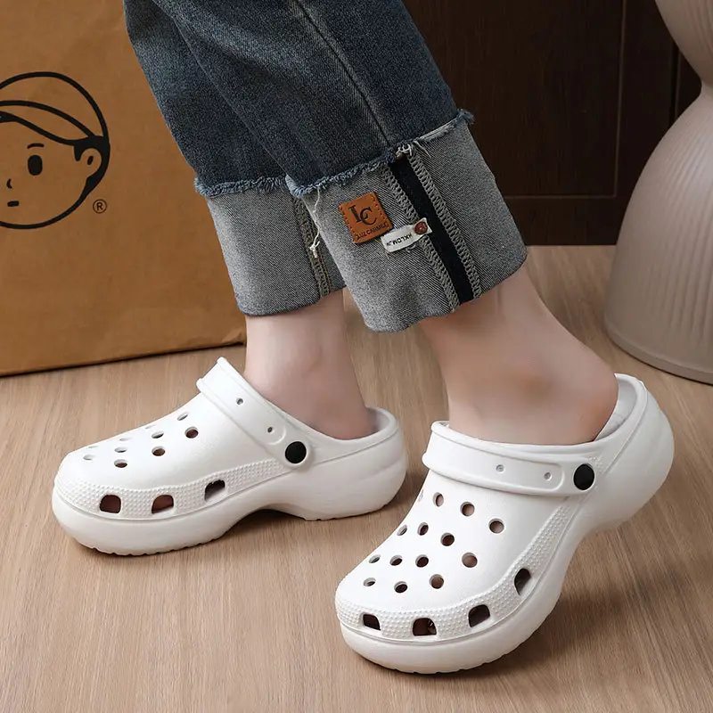 White Croc Crochable Women's Sandals with Thick EVA Sole — feature 3
