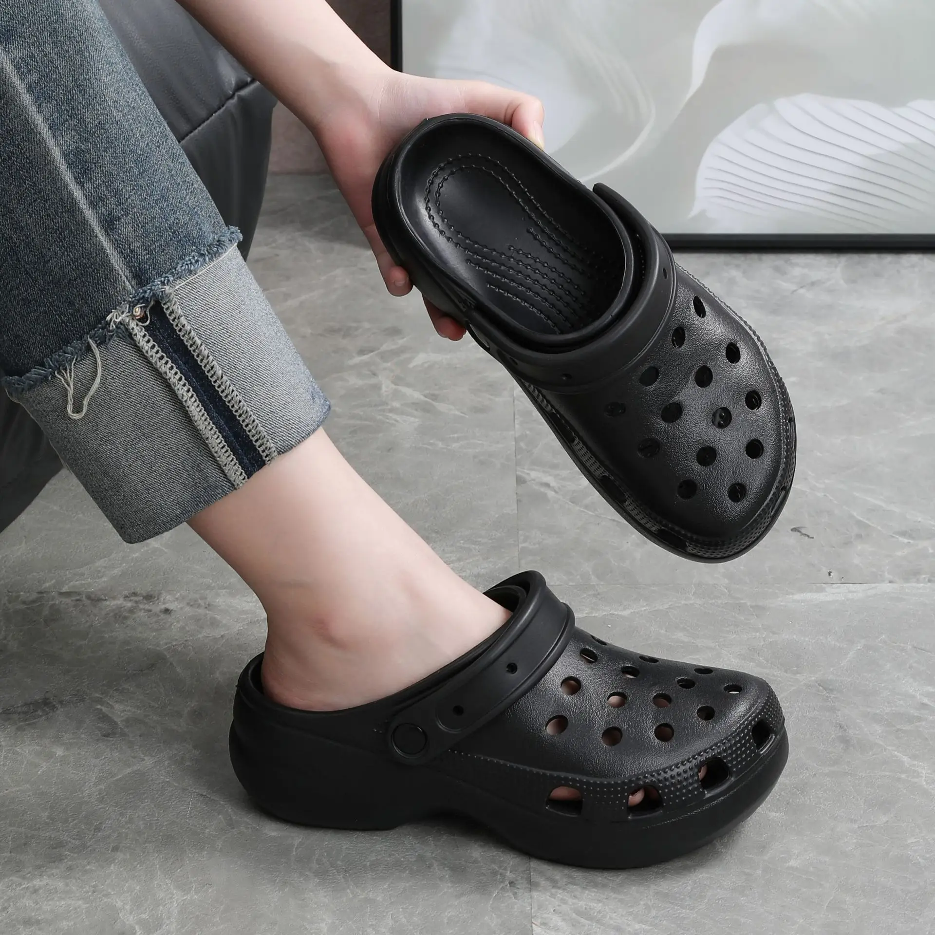 White Croc Crochable Women's Sandals with Thick EVA Sole — feature 5