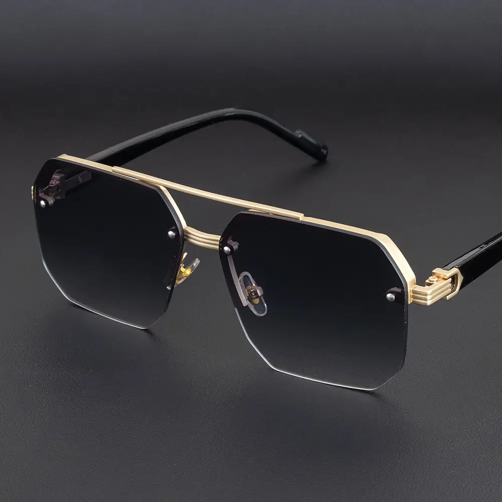 Men Anti-UV Half Frame Sunglasses Black Silver - Image 11