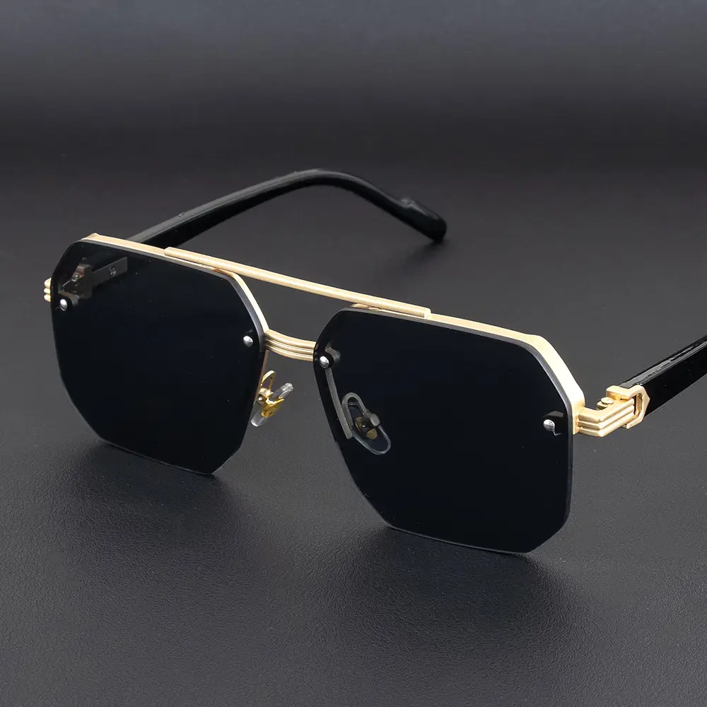 Men Anti-UV Half Frame Sunglasses Black Silver