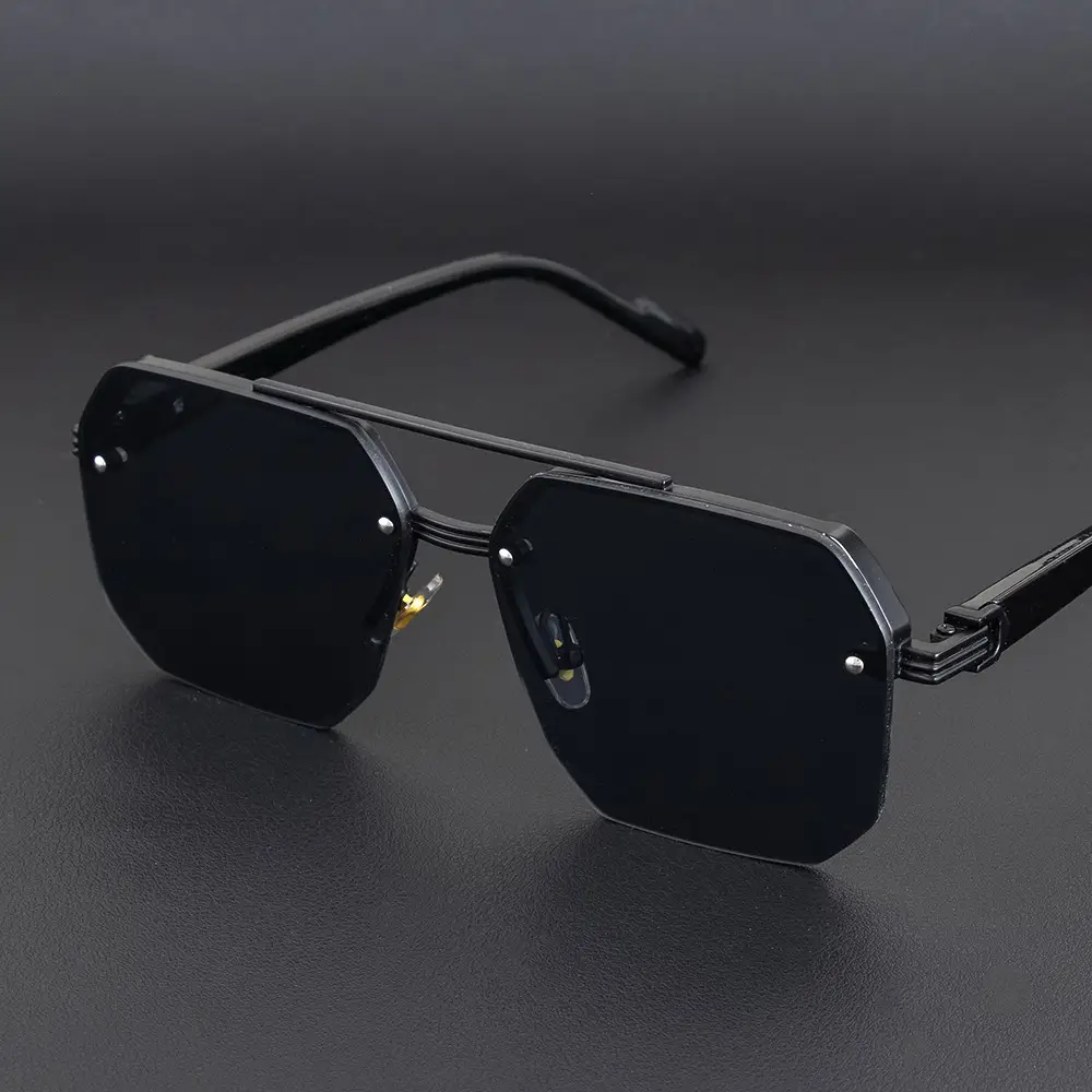 Men Anti-UV Half Frame Sunglasses Black Silver - Image 3
