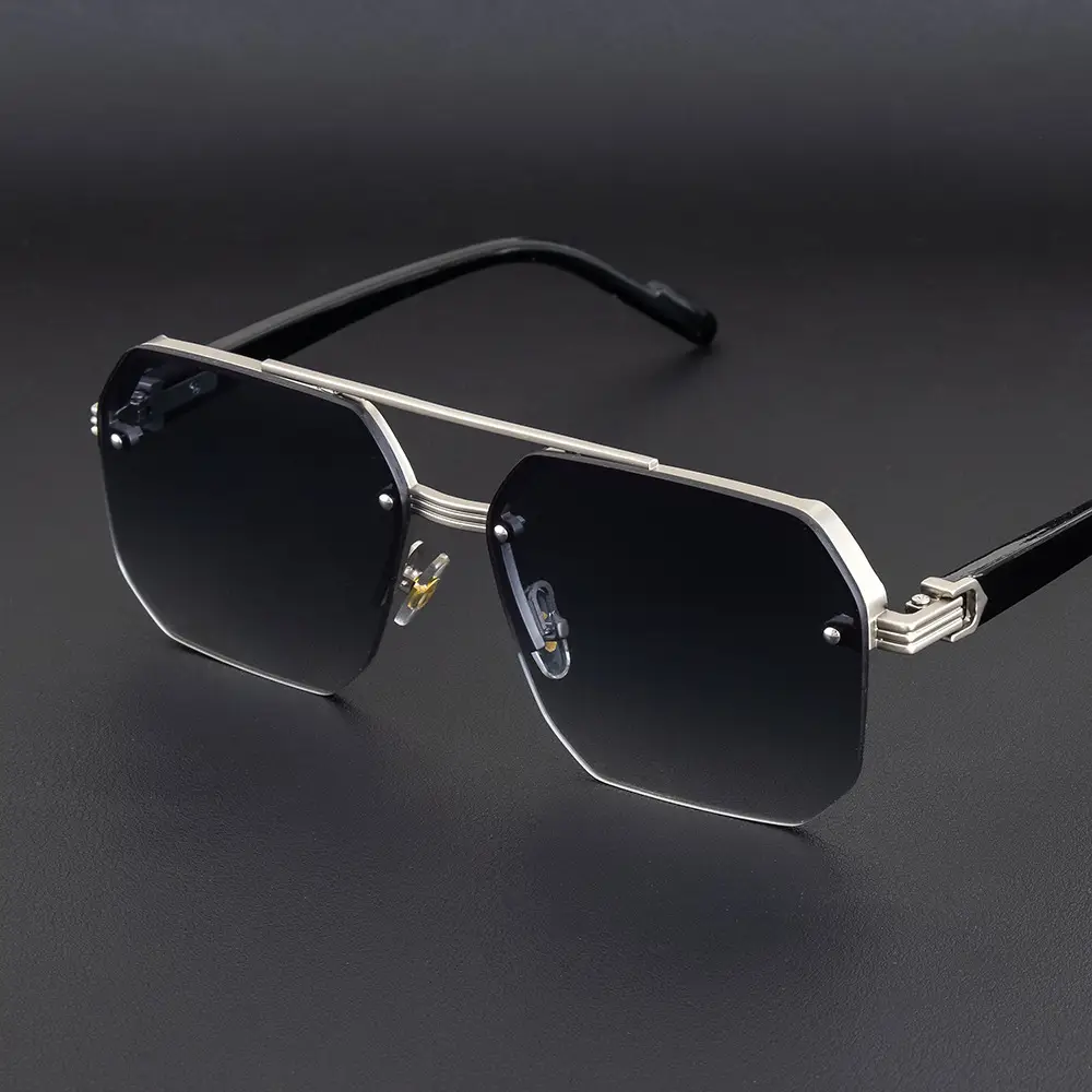 Men Anti-UV Half Frame Sunglasses Black Silver - Image 5