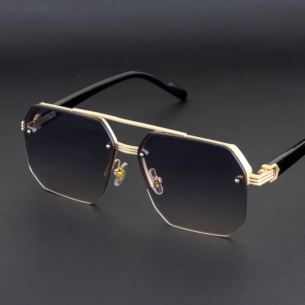 Men Anti-UV Half Frame Sunglasses Black Silver - Image 6