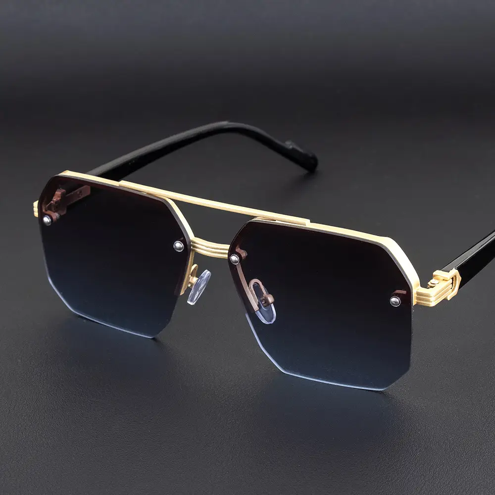 Men Anti-UV Half Frame Sunglasses Black Silver - Image 7