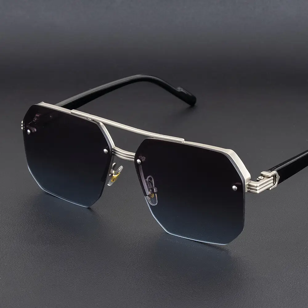 Men Anti-UV Half Frame Sunglasses Black Silver - Image 8