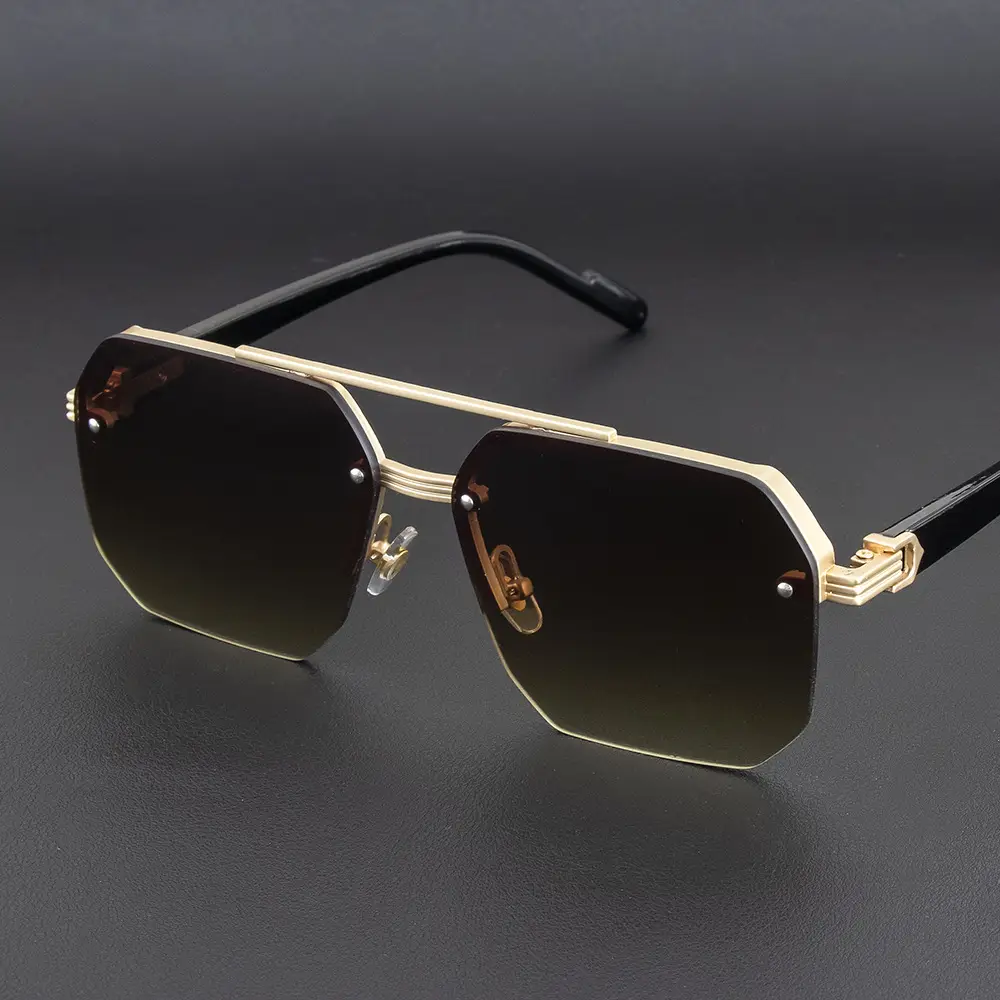 Men Anti-UV Half Frame Sunglasses Black Silver - Image 9