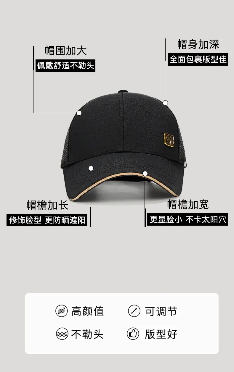 Men Dark Gray Mesh Baseball Cap Summer 56-60cm — feature 3