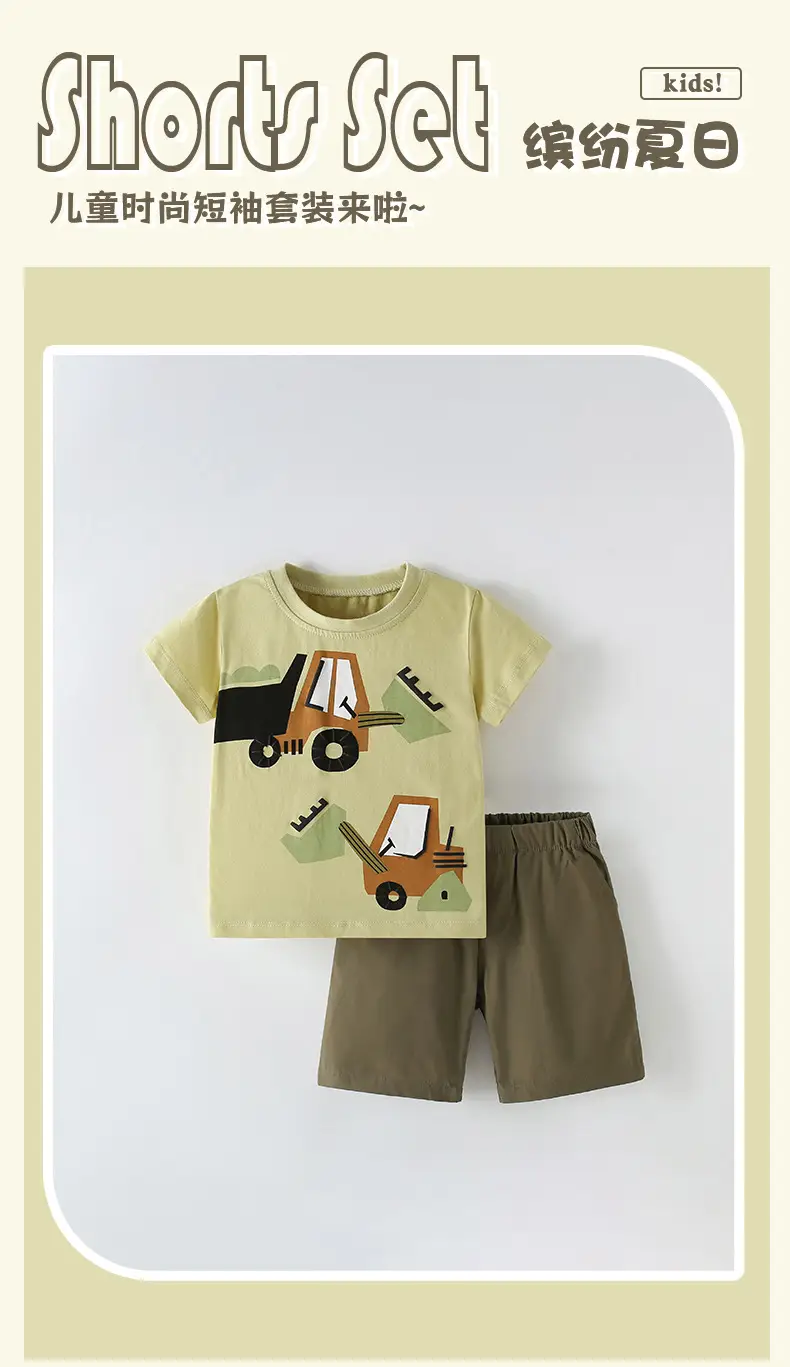Boys T-shirt Shorts Set Truck Print Summer Wear — feature 2