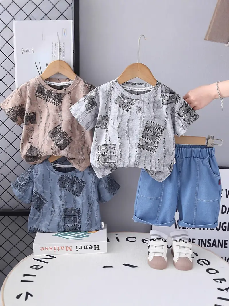Boys Blue Denim Print 2Pc Summer Suit 2025 - Image 7