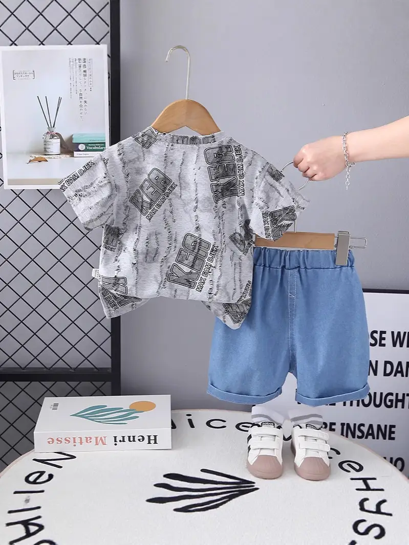 Boys Blue Denim Print 2Pc Summer Suit 2025 - Image 8