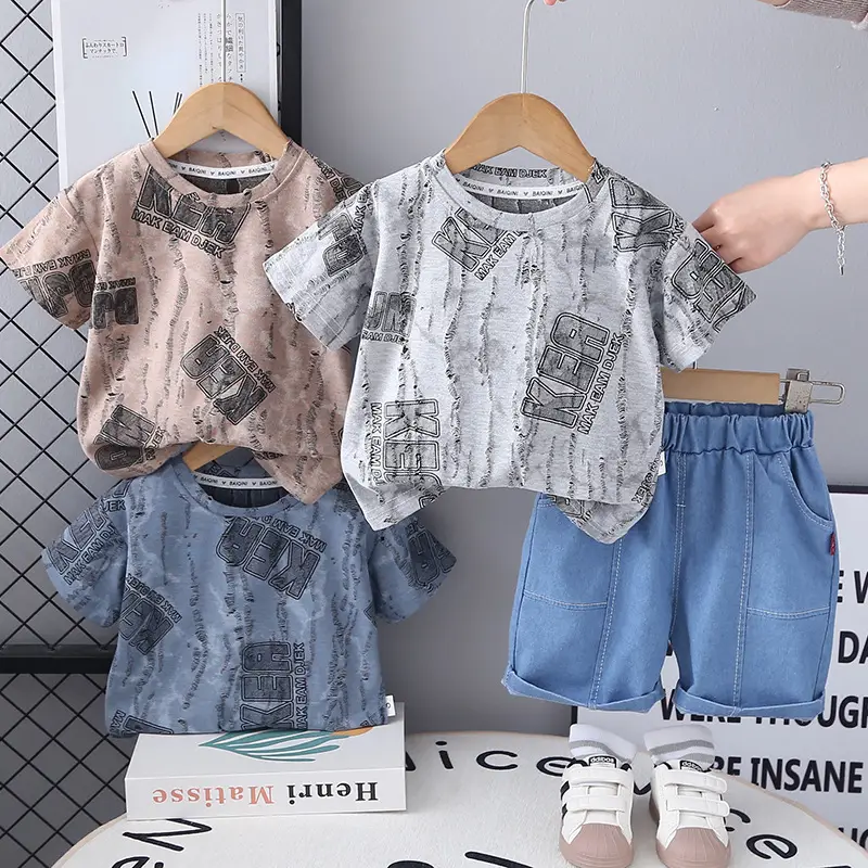 Boys Blue Denim Print 2Pc Summer Suit 2025 — feature 1