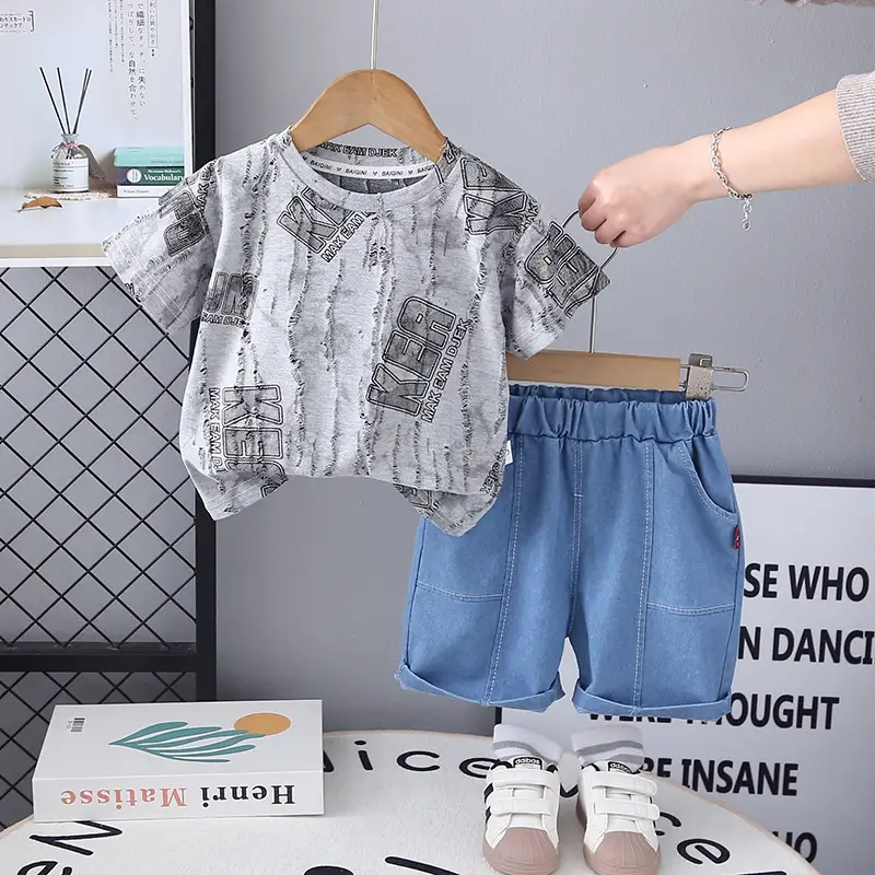 Boys Blue Denim Print 2Pc Summer Suit 2025 — feature 4