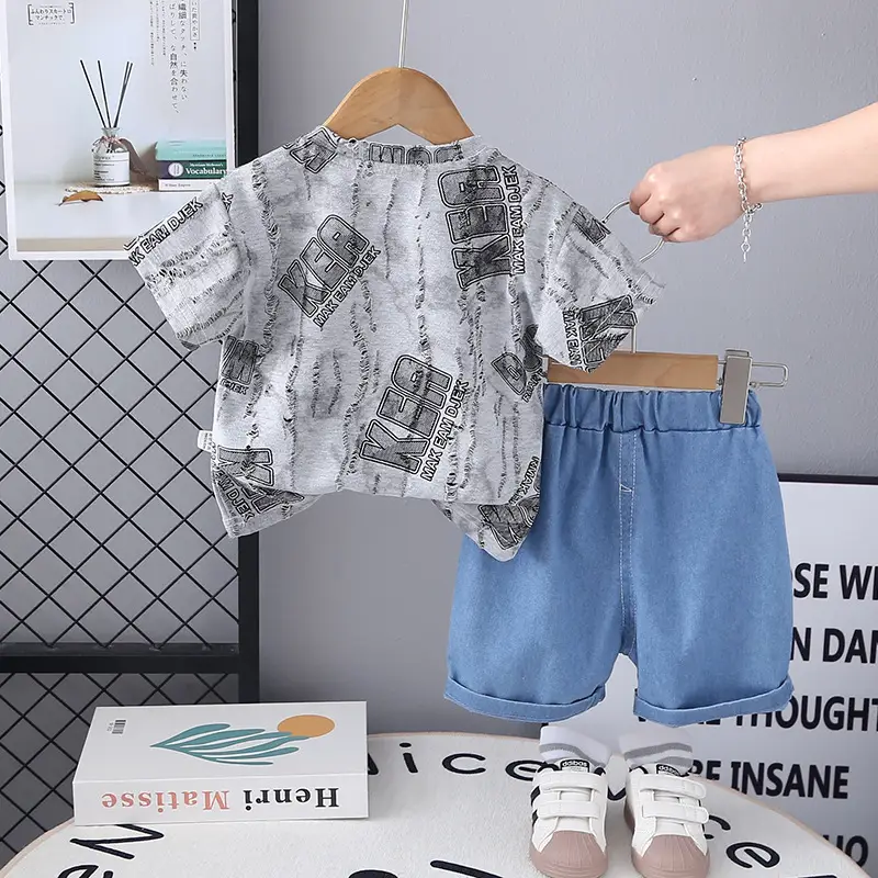 Boys Blue Denim Print 2Pc Summer Suit 2025 — feature 5