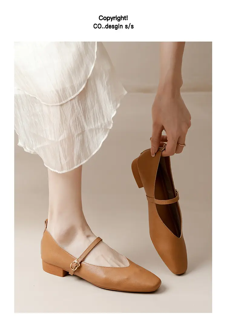 Soft Leather Granny Shoes with Chunky Heels, Mary Jane Style, French Square Toe, Single Strap, Mid-Heel, New Spring and Autumn Versatile Women's Shoes — feature 18