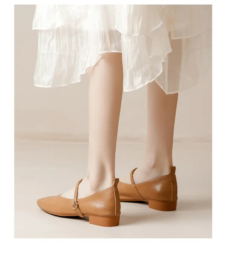 Soft Leather Granny Shoes with Chunky Heels, Mary Jane Style, French Square Toe, Single Strap, Mid-Heel, New Spring and Autumn Versatile Women's Shoes — feature 20