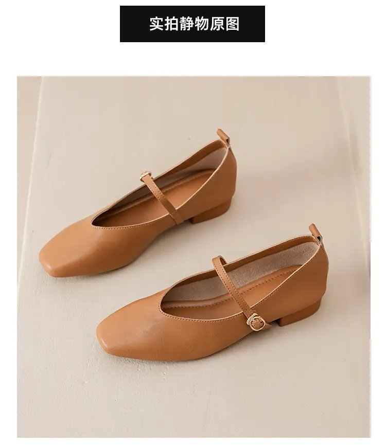 Soft Leather Granny Shoes with Chunky Heels, Mary Jane Style, French Square Toe, Single Strap, Mid-Heel, New Spring and Autumn Versatile Women's Shoes — feature 24