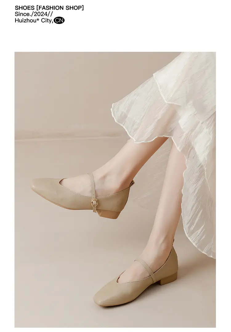 Soft Leather Granny Shoes with Chunky Heels, Mary Jane Style, French Square Toe, Single Strap, Mid-Heel, New Spring and Autumn Versatile Women's Shoes — feature 26