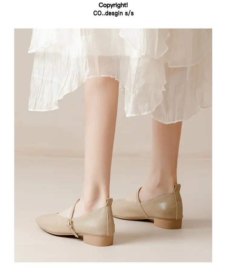 Soft Leather Granny Shoes with Chunky Heels, Mary Jane Style, French Square Toe, Single Strap, Mid-Heel, New Spring and Autumn Versatile Women's Shoes — feature 27