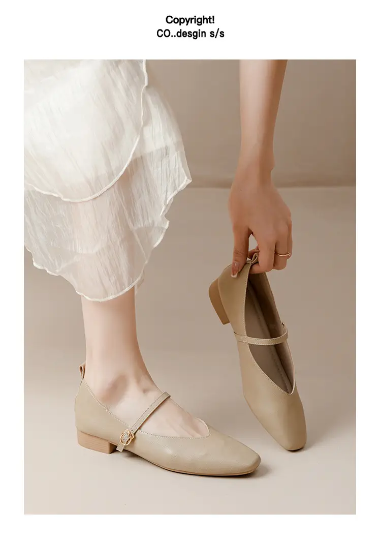 Soft Leather Granny Shoes with Chunky Heels, Mary Jane Style, French Square Toe, Single Strap, Mid-Heel, New Spring and Autumn Versatile Women's Shoes — feature 28