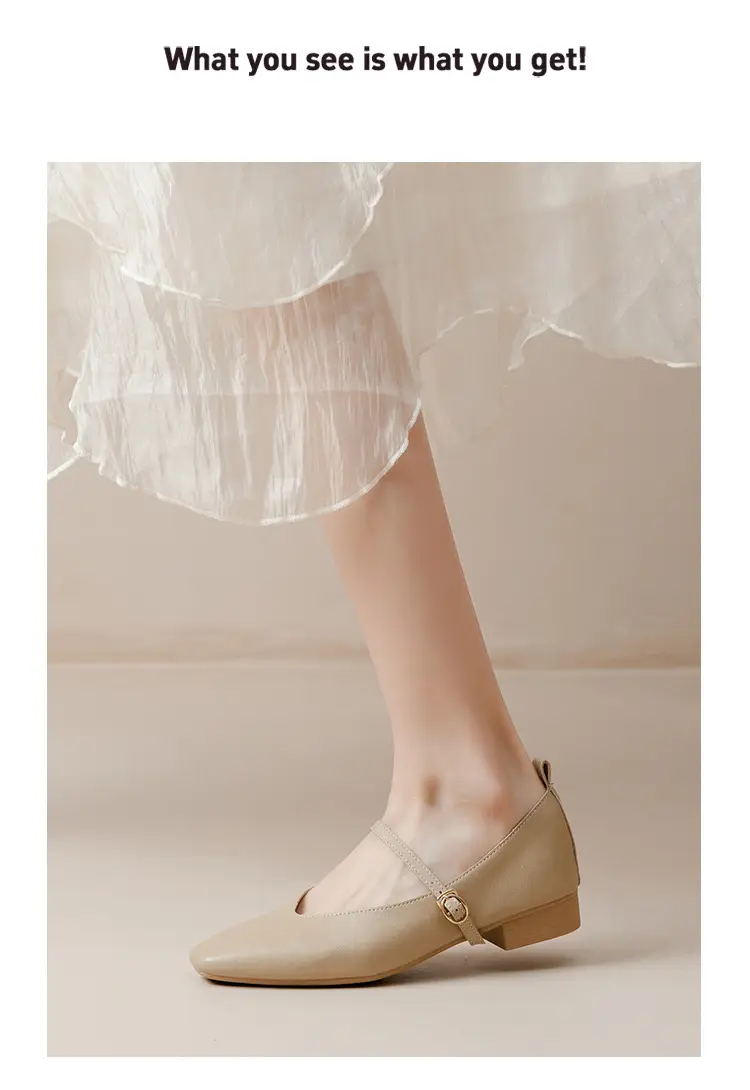 Soft Leather Granny Shoes with Chunky Heels, Mary Jane Style, French Square Toe, Single Strap, Mid-Heel, New Spring and Autumn Versatile Women's Shoes — feature 29