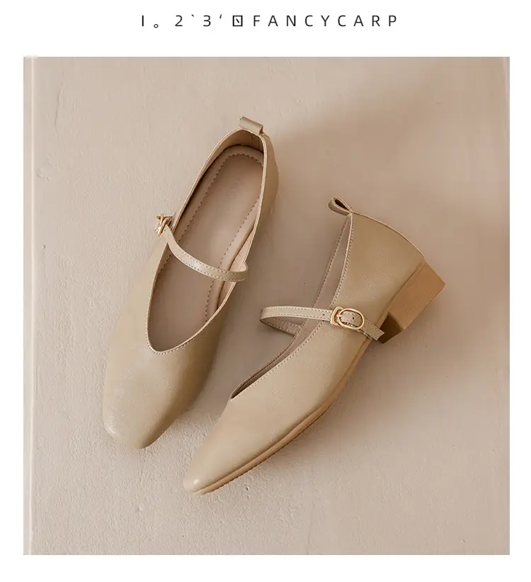 Soft Leather Granny Shoes with Chunky Heels, Mary Jane Style, French Square Toe, Single Strap, Mid-Heel, New Spring and Autumn Versatile Women's Shoes — feature 31