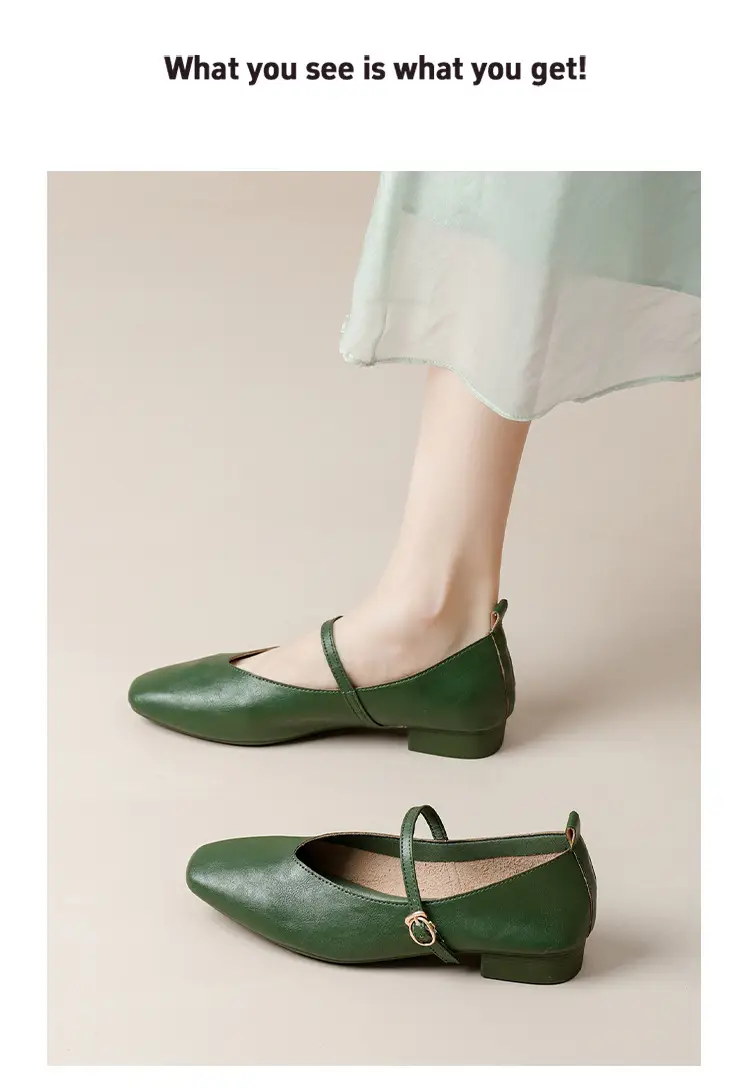 Soft Leather Granny Shoes with Chunky Heels, Mary Jane Style, French Square Toe, Single Strap, Mid-Heel, New Spring and Autumn Versatile Women's Shoes — feature 33