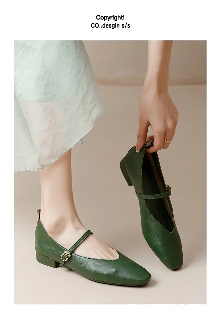 Soft Leather Granny Shoes with Chunky Heels, Mary Jane Style, French Square Toe, Single Strap, Mid-Heel, New Spring and Autumn Versatile Women's Shoes — feature 34